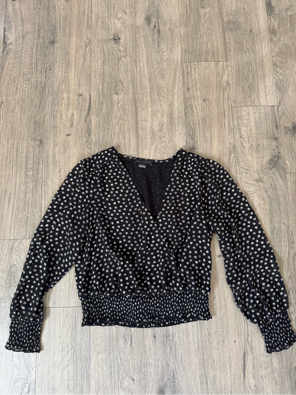 Sanctuary Black Polka Dot Surplice Blouse